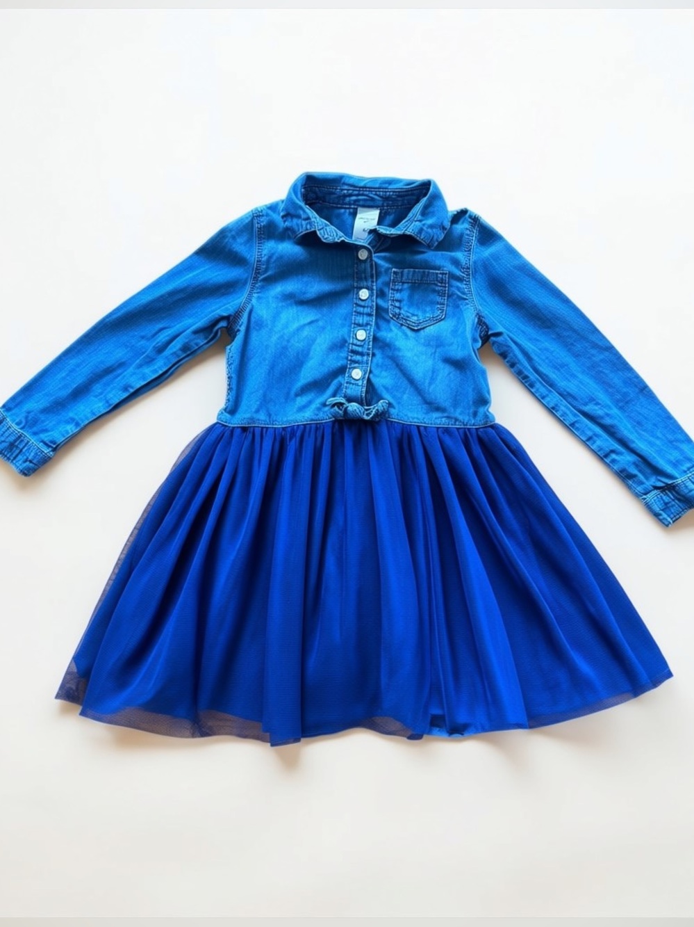 OshKosh B’gosh 4T Denim Tulle Dress Blue Girls Long Sleeve Party Twirl Dress